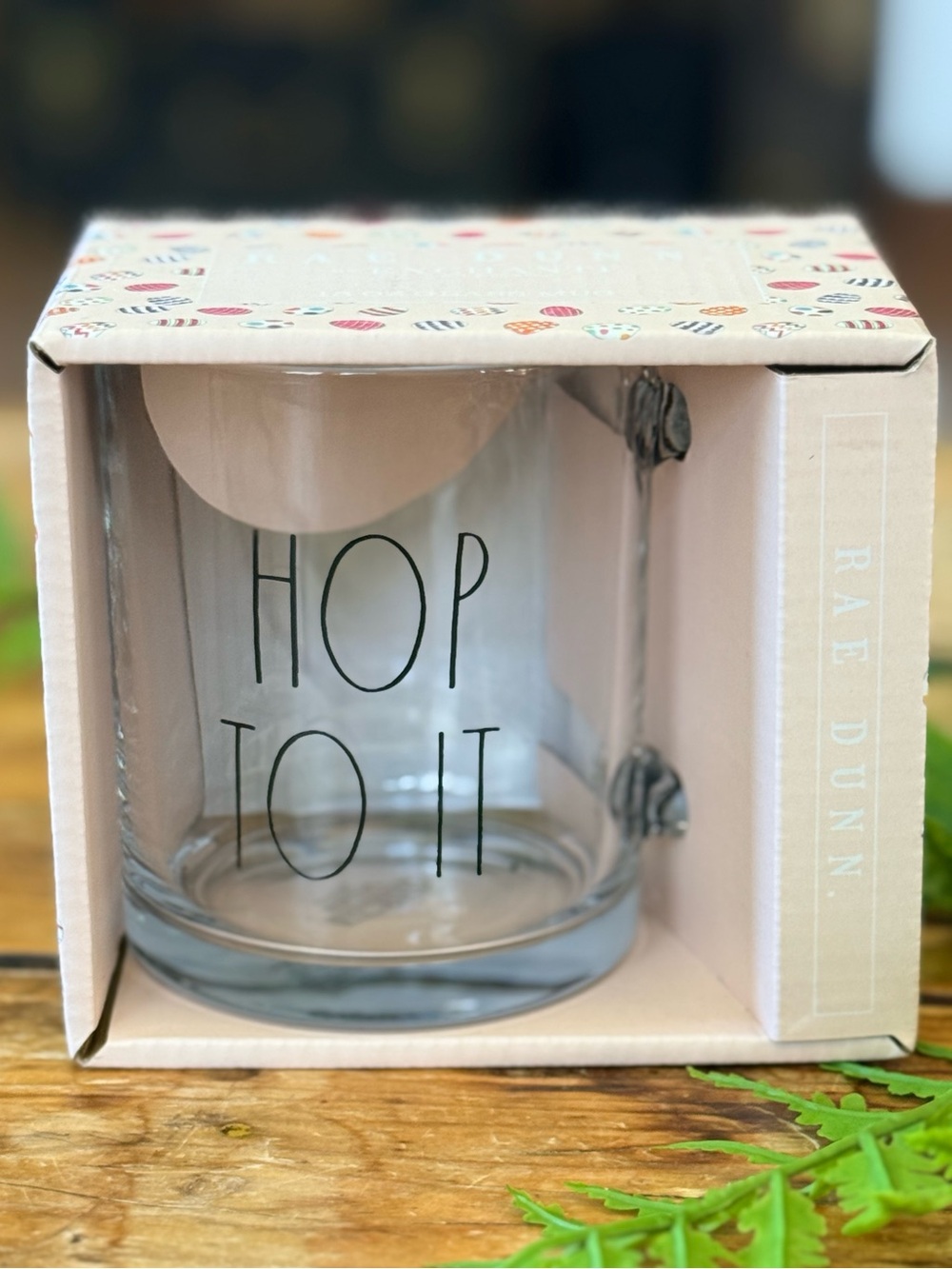 Rae Dunn ‘HOP TO IT’ Clear Mug NWT